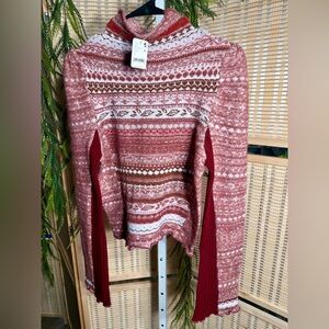 Free People Red and Brown Patterned Sweater